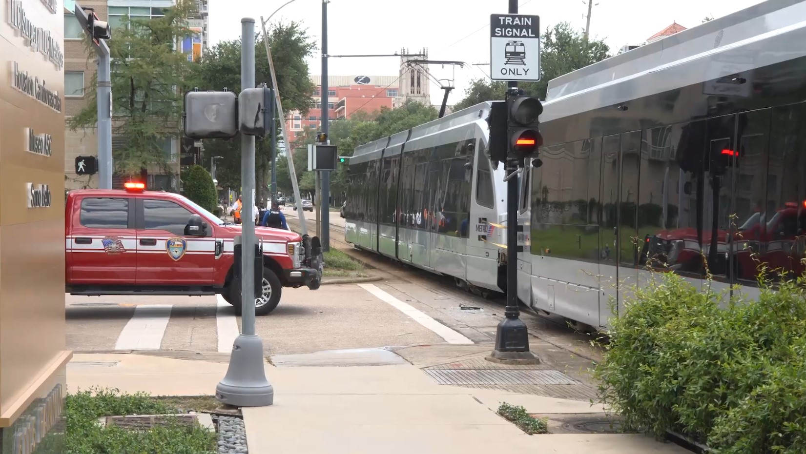 METRORail train struck by Houston Fire vehicle near Museum District